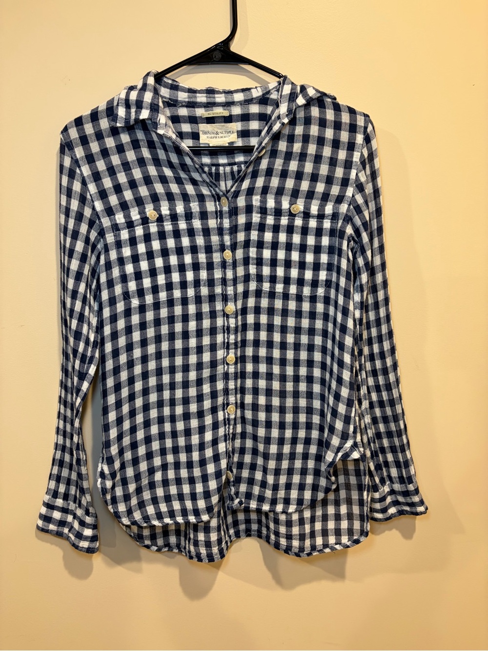 Ralph Lauren Denim & Supply Navy and White Gingham Button-Front Shirt Size Small